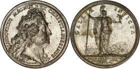 FRANCE / CAPÉTIENS
Louis XIV (1643-1715). Médaille, invincible France par Mauger 1697. Bronze argenté - 30,64 g - 41 mm - 12 h
Frappe postérieure arge...