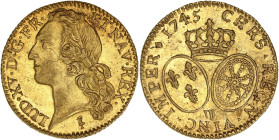 FRANCE / CAPÉTIENS
Louis XV (1715-1774). Louis d’or au bandeau 1745, W, Lille. Dy.1643 - G.341 - Fr.464 ; Or - 8,13 g - 24 mm - 6 h
Bel exemplaire. Be...