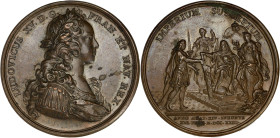 FRANCE / CAPÉTIENS
Louis XV (1715-1774). Médaille, la Majorité du Roi le 15 février 1723 1723. Divo.51 ; Bronze - 32,07 g - 41 mm - 12 h
Quelques tach...