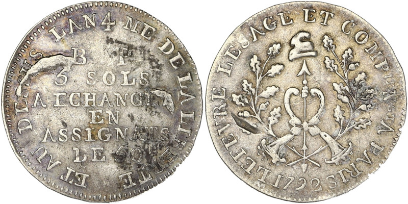 FRANCE / CAPÉTIENS
Constitution (1791-1792). Monnaie de confiance de 5 sols Lefè...