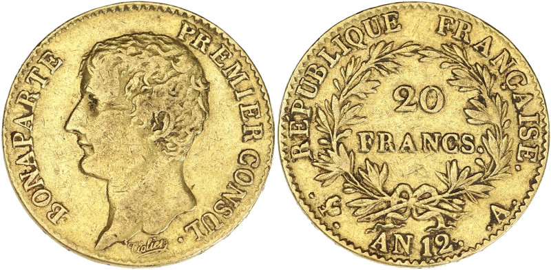 FRANCE
Consulat (1799-1804). 20 francs Bonaparte, Premier Consul An 12, A, Paris...