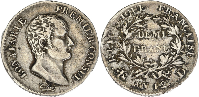 FRANCE
Consulat (1799-1804). Demi-franc Bonaparte An 12, D, Lyon. G.394 - F.173 ...