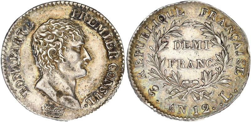 FRANCE
Consulat (1799-1804). Demi-franc Bonaparte An 12 (1803-1804), L, Bayonne....