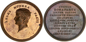 FRANCE
Consulat (1799-1804). Médaille, Napoléon Bonaparte, constitution de la République italienne à Lyon 1802. Cuivre - 54 g - 48 mm - 12 h
Superbe....