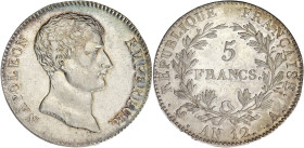 FRANCE
Premier Empire / Napoléon Ier (1804-1814). 5 francs Empereur, type intermédiaire An 12, A, Paris. G.579 - F.302 ; Argent - 25,07 g - 37 mm - 6 ...