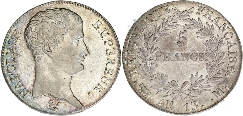 FRANCE
Premier Empire / Napoléon Ier (1804-1814). 5 francs tête nue, calendrier ...