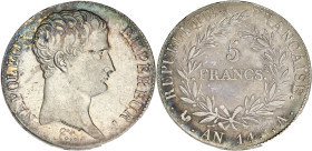 FRANCE
Premier Empire / Napoléon Ier (1804-1814). 5 francs tête nue, calendrier révolutionnaire An 14, A, Paris. G.580 - F.303 ; Argent - 24,76 g - 37...