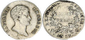 FRANCE
Premier Empire / Napoléon Ier (1804-1814). Demi-franc calendrier révolutionnaire An 13, Q, Perpignan. G.395 - F.174 ; Argent - 2,35 g - 18 mm -...