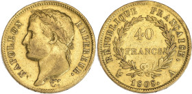 FRANCE
Premier Empire / Napoléon Ier (1804-1814). 40 francs République 1808, A, Paris. G.1083 - F.540 - Fr.493 ; Or - 12,84 g - 26 mm - 6 h
TTB.