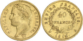 FRANCE
Premier Empire / Napoléon Ier (1804-1814). 40 francs Empire 1812, A, Paris. G.1085 - F.541 - Fr.505 ; Or - 12,86 g - 26 mm - 6 h
TTB.