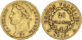FRANCE
Premier Empire / Napoléon Ier (1804-1814). 20 francs Empire 1812, A, Paris. G.1025 - F.516 - Fr.511 ; Or - 6,40 g - 21 mm - 6 h
TTB.