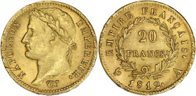 FRANCE
Premier Empire / Napoléon Ier (1804-1814). 20 francs Empire 1812, A, Paris. G.1025 - F.516 - Fr.511 ; Or - 6,43 g - 21 mm - 6 h
Infimes stries ...