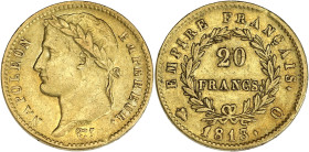 FRANCE
Premier Empire / Napoléon Ier (1804-1814). 20 francs Empire 1813, Q, Perpignan. G.1025 - F.516 - Fr.518 ; Or - 6,43 g - 21 mm - 6 h
TB à TTB.