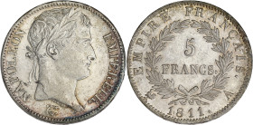 FRANCE
Premier Empire / Napoléon Ier (1804-1814). 5 francs Empire 1811, A, Paris. G.584 - F.307 ; Argent - 24,98 g - 37 mm - 6 h
Avec une étiquette de...