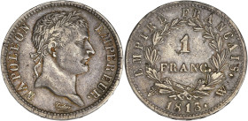 FRANCE
Premier Empire / Napoléon Ier (1804-1814). 1 franc Empire 1813, W, Lille. G.447 - F.205 ; Bronze - 5 g - 23 mm - 6 h
TTB.