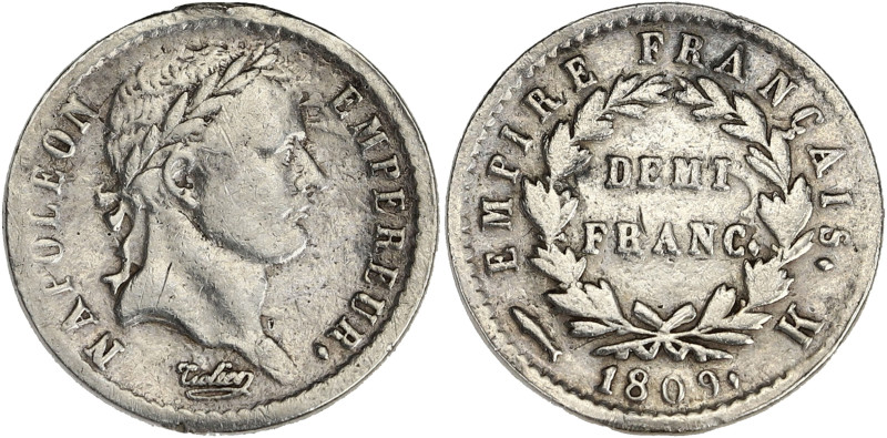 FRANCE
Premier Empire / Napoléon Ier (1804-1814). Demi-franc Empire 1809, K, Bor...