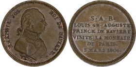 FRANCE
Premier Empire / Napoléon Ier (1804-1814). Essai au module de 2 francs, visite de S.A.R Louis Ch. Auguste, Prince de Bavière à la Monnaie de Pa...