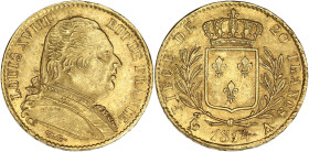FRANCE
Louis XVIII (1814-1824). 20 francs buste habillé 1814, A, Paris. G.1026 - F.517 - Fr.525 ; Or - 6,41 g - 21 mm - 6 h
Très bel exemplaire avec s...
