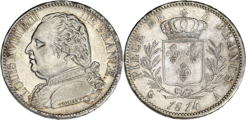 FRANCE
Louis XVIII (1814-1824). 5 francs buste habillé 1814, A, Paris. G.591 - F...