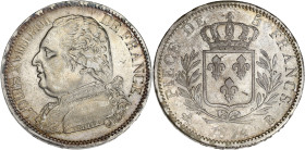FRANCE
Louis XVIII (1814-1824). 5 francs buste habillé 1814, B, Rouen. G.591 - F.308 ; Argent - 25,06 g - 37 mm - 6 h
Avec une étiquette de collection...