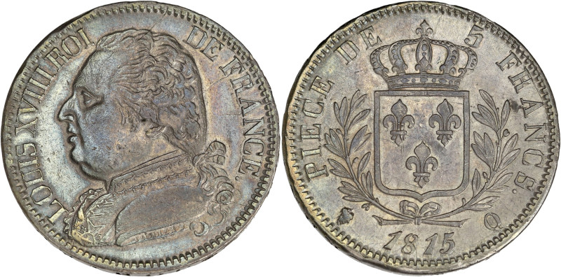 FRANCE
Louis XVIII (1814-1824). 5 francs buste habillé 1815, Q, Perpignan. G.591...