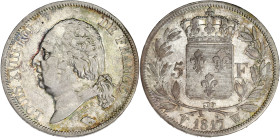 FRANCE
Louis XVIII (1814-1824). 5 francs buste nu 1817, W, Lille. G.614 - F.309 ; Argent - 24,86 g - 37 mm - 6 h
Avec une étiquette de collection : ac...