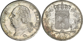 FRANCE
Louis XVIII (1814-1824). 5 francs buste nu 1819, B, Rouen. G.614 - F.309 ; Argent - 25,05 g - 37 mm - 6 h
Avec une étiquette de collection : ac...