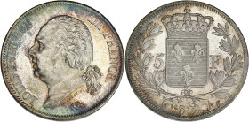 FRANCE
Louis XVIII (1814-1824). 5 francs buste nu 1821, A, Paris. G.614 - F.309 ; Argent - 24,88 g - 37 mm - 6 h
Avec une étiquette de collection : ac...