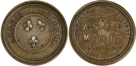 FRANCE
Louis XVIII (1814-1824). Médaille pour la visite du duc d'Angoulême à la Monnaie de Limoges 1814. VG.2369 ; Bronze - 15,75 g - 32 mm - 12 h
TB ...