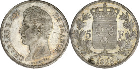 FRANCE
Charles X (1824-1830). 5 francs, 2e type 1828, A, Paris. G.644 - F.311 ; Argent - 25 g - 37 mm - 6 h
Beau brillant d’origine. Superbe.