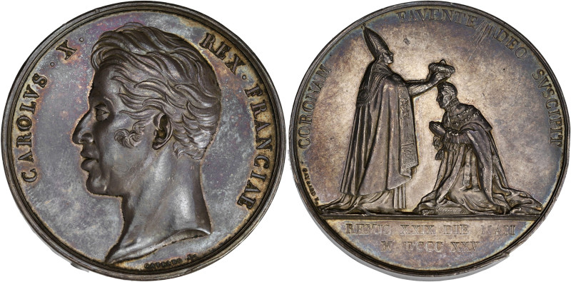 FRANCE
Charles X (1824-1830). Médaille pour le sacre du roi à Reims 1825. Argent...
