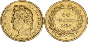 FRANCE
Louis-Philippe Ier (1830-1848). 40 francs tête laurée 1836, A, Paris. G.1106 - F.546 - Fr.557 ; Or - 12,83 g - 26 mm - 6 h
TB.