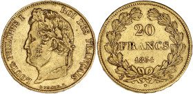 FRANCE
Louis-Philippe Ier (1830-1848). 20 francs tête laurée 1834, A, Paris. G.1031 - F.527 - Fr.560 ; Or - 6,39 g - 21 mm - 6 h
TTB.