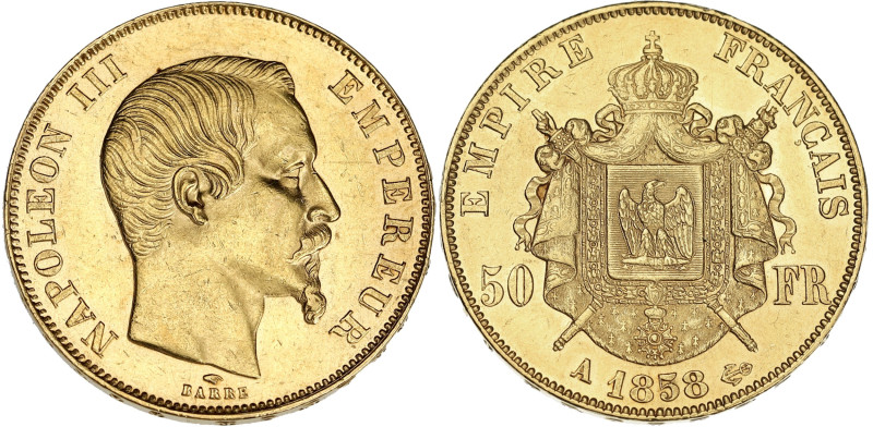 FRANCE
Second Empire / Napoléon III (1852-1870). 50 francs tête nue 1858, A, Par...