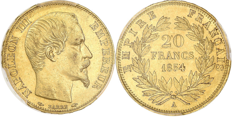 FRANCE
Second Empire / Napoléon III (1852-1870). 20 francs tête nue 1854, A, Par...