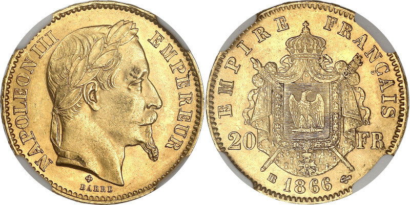 FRANCE
Second Empire / Napoléon III (1852-1870). 20 francs tête laurée 1866, BB,...