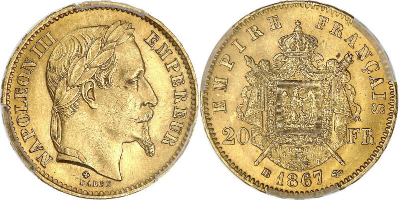 FRANCE
Second Empire / Napoléon III (1852-1870). 20 francs tête laurée 1867, BB,...