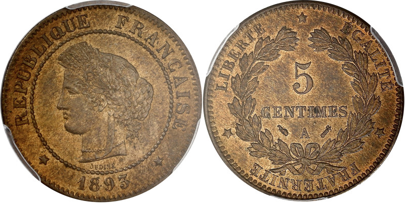 FRANCE
IIIe République (1870-1940). 5 centimes, Cérès 1893, A, Paris. G.157a - F...