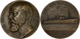 FRANCE
IIIe République (1870-1940). Médaille, Paul Doumer et le paquebot “Président Doumer” 1935. Bronze - 157,32 g - 67 mm - 12 h
TTB.