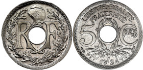 FRANCE
IIIe République (1870-1940). 5 centimes, Lindauer 1934, Paris. G.170 - F.122 ; Cupro-nickel - 2 g - 17 mm - 6 h
PCGS MS66 (36554137). Fleur de ...