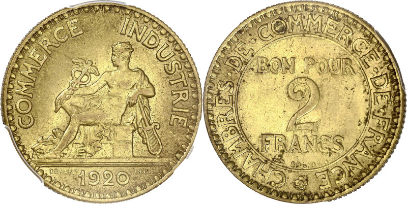 FRANCE
IIIe République (1870-1940). 2 francs, Chambre de Commerce 1920, Paris. G...