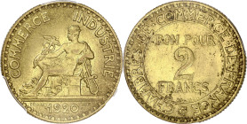FRANCE
IIIe République (1870-1940). 2 francs, Chambre de Commerce 1920, Paris. G.533 - F.267 ; Bronze-aluminium - 8 g - 27 mm - 6 h
PCGS MS64 (3737338...