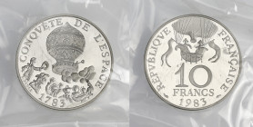 FRANCE
Ve République (1958 à nos jours). Piéfort de 10 francs Conquête de l’espace en argent 1983, Paris. GEM.188.P2 ; Argent - 22,8 g - 26 mm - 6 h
S...