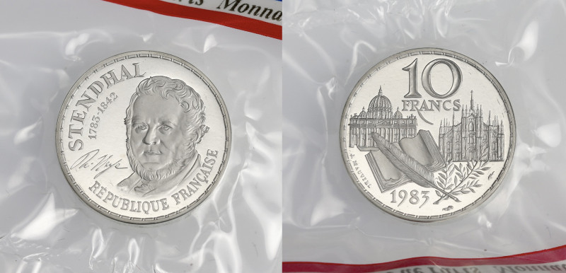 FRANCE
Ve République (1958 à nos jours). Piéfort de 10 francs Stendhal en argent...