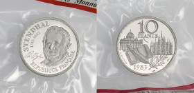 FRANCE
Ve République (1958 à nos jours). Piéfort de 10 francs Stendhal en argent 1983, Paris. GEM.189.P2 ; Argent - 22,8 g - 26 mm - 6 h
Sous scellé d...