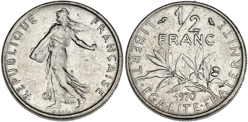 FRANCE
Ve République (1958 à nos jours). 1/2 franc Semeuse, fautée, frappe médai...