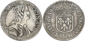 FRANCE / FÉODALES
Orange, Guillaume II de Nassau (1647-1650). Écu 1650. Bd.1009 ; Argent - 26,76 g - 40 mm - 6 h
Rare. TB.