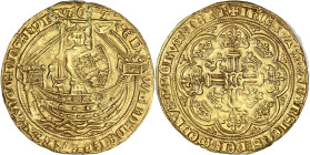 GRANDE-BRETAGNE
Édouard III (1327-1377). Noble d’or ND (1361-1369), C, Calais. Fr.95 - S.1505 ; Or - 7,63 g - 35 mm - 7 h
Sans drapeau sur la nef. Rép...
