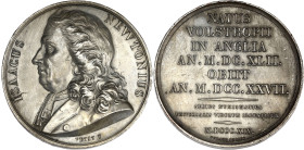 GRANDE-BRETAGNE
Charles Ier (1625-1649). Médaille, Isaac Newton né au manoir de Woolsthorpe (Lincolnshire), par Petit 1819, Paris. Bronze argenté - 35...