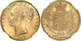 GRANDE-BRETAGNE
Victoria (1837-1901). Souverain, signature WW en relief, coin #30 1871, Londres. S.3853B - Fr.387i ; Or - 7,98 g - 22 mm - 6 h
NGC MS ...